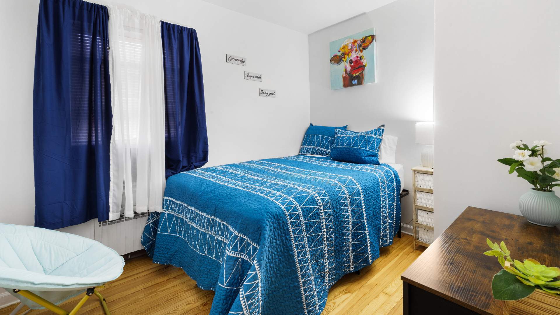 Blue bed in a calm recovery setting at a Heroin Addiction Treatment program in New Jersey, designed to support rest and comfort